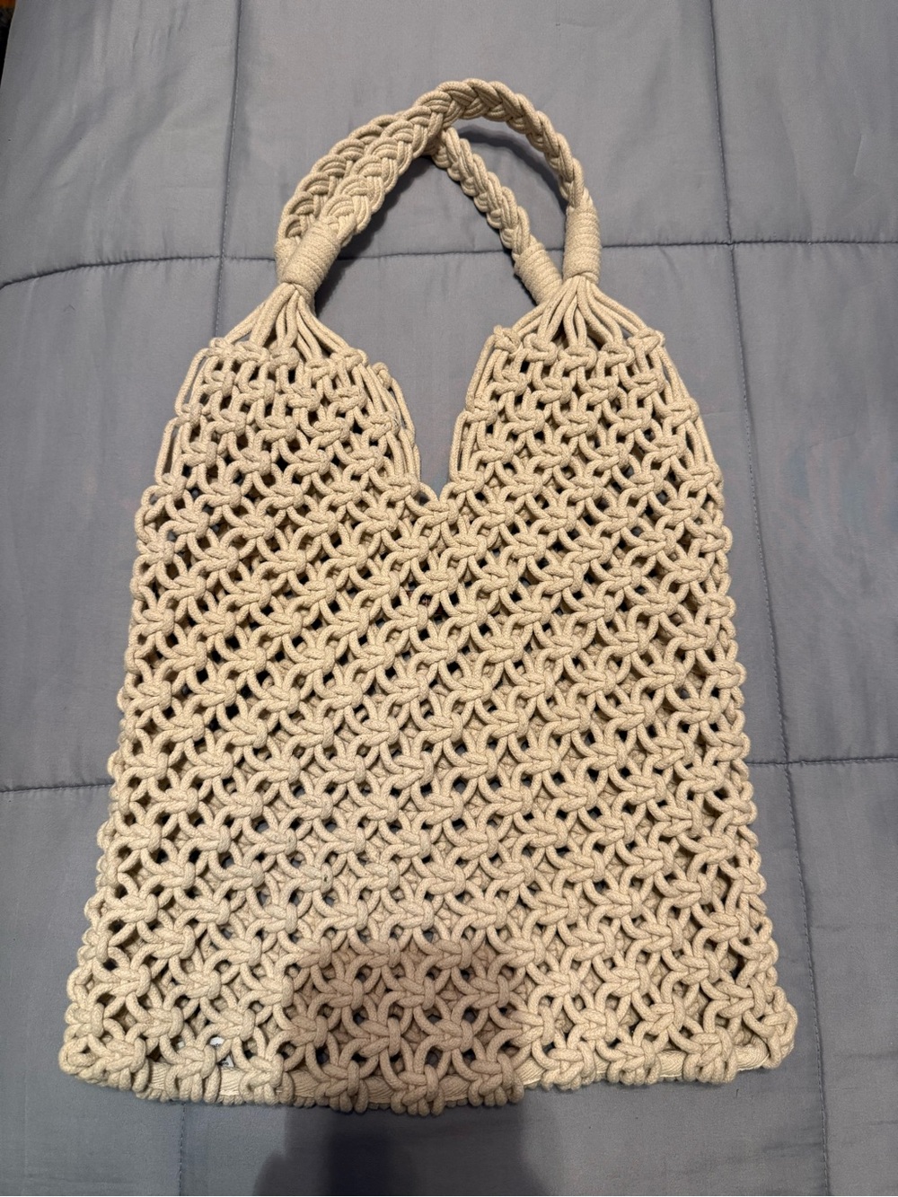 J. Crew Cream Macramé Tote with Leather Logo Patch